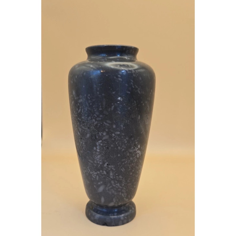 Stoneware Vase Made Of Polished Stone Or Marble Vintage 5"‎ Tall Dark Grey Color